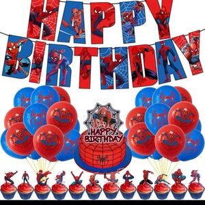 Red and Blue Spider-Themed Party Decorations Set